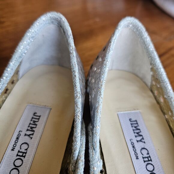 Jimmy Choo Metallic Silver Leather Flats Star Laser Cutout Napa Ballet EU 37.5 - Picture 2 of 8